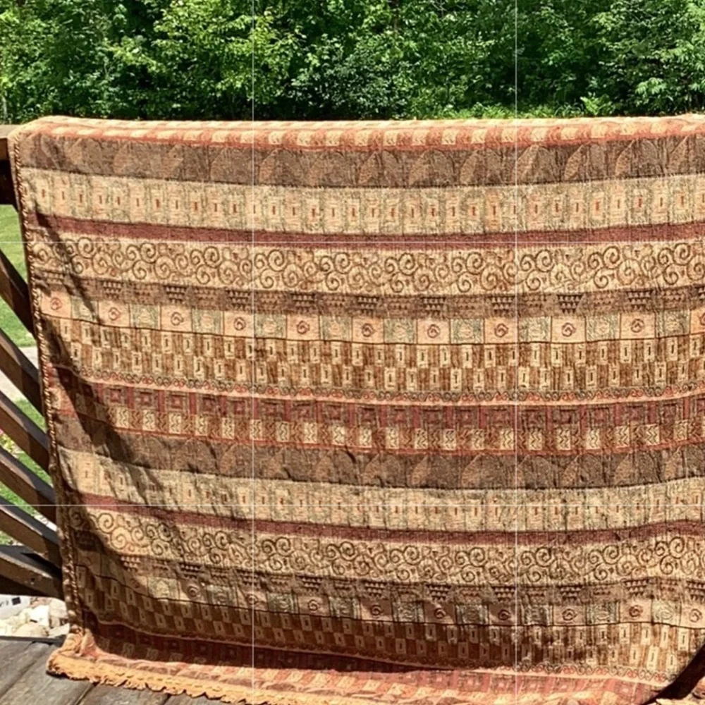 🦋 CROCHETED VINTAGE BLANKET WHIMSICAL COLORS THROW Hand Made 51” X 79”